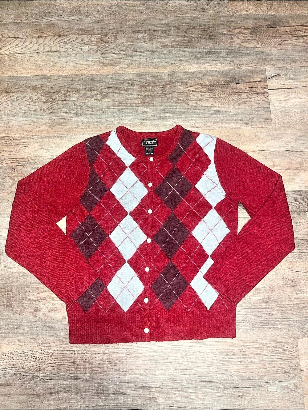 Abercrombie & Fitch Wool Argyle Cardigan Red & White size L